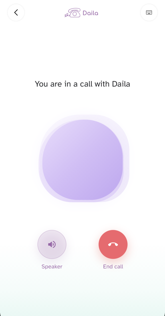 Daila’s simple voice conversation screen